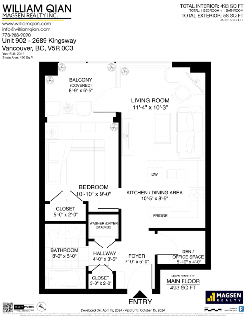 Floor Plan for a 1 Bedroom Apartment in Vancouver