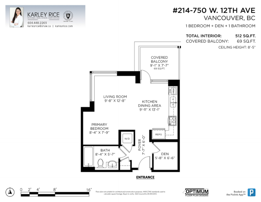 Floor Plan for a 1 Bedroom Apartment in Vancouver
